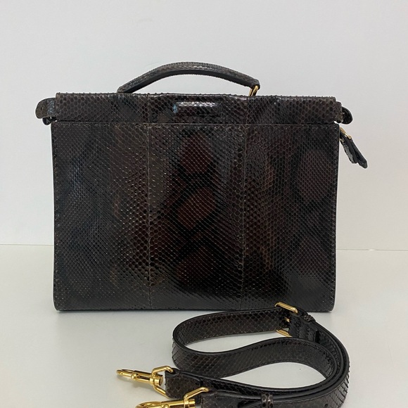Fendi Peekaboo Fit Dark Brown Python Exotic Leather Bag for Men/Women - Picture 12 of 15